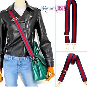 🎀 Navy Blue & Red Crossbody Strap 🎀 Unbranded Purse Strap with Gold Hardware